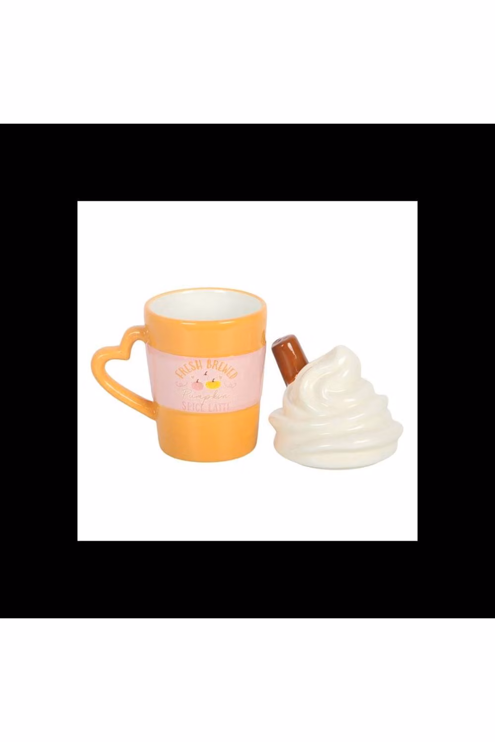 KDMD Fresh Brewed Pumpkin Spice Latte Ceramic Lidded Mug with Cream Lid in Orange – 2