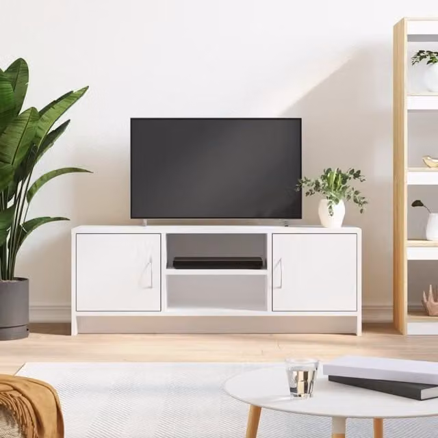 Berkfield Home Modern White TV Cabinet in Matt MDF, W/D/H: 102 x 37.5 x 37.5 cm