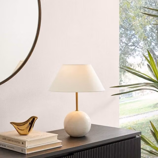 FurnitureboxUK Joceline Round Table Lamp with White Marble and Gold/Brass Base