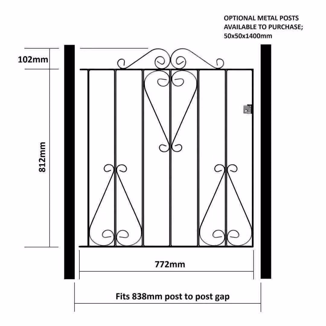 Burbage Iron Craft Classic Scroll Low Flat Single Gate in Black, Fits Gap Width: 83.8 cm, Height: 91.4 cm – 3