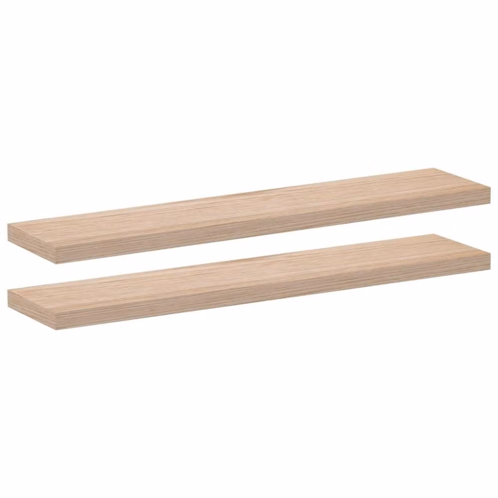 Berkfield Home Set of 2 Durable Floating Shelves in Light Oak, W: 110 cm, D: 23.5 cm, H: 4 cm – 2