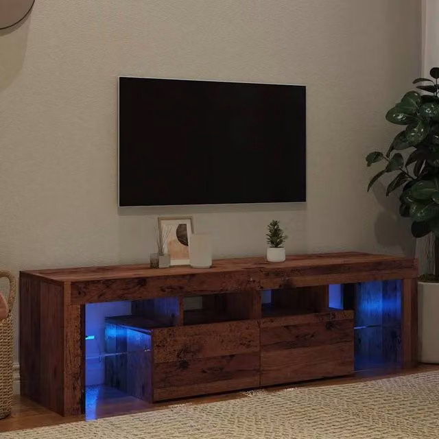 Berkfield Home TV Cabinet with LED Lights in Old Wood Brown, W/D/H: 140 x 36.5 x 40 cm – 1