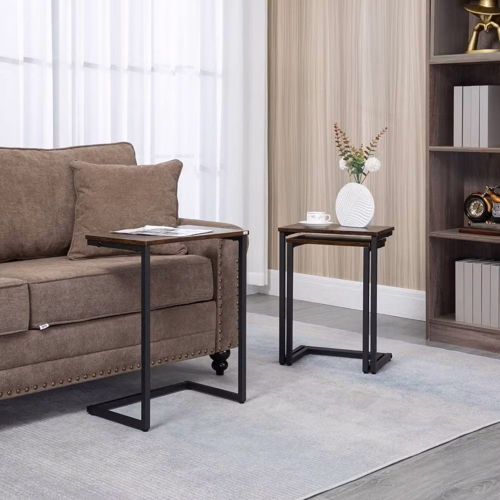 Wyld Haus Supa Metal Set of 3 C Shaped Nesting Side Tables in Brown and Black – 3