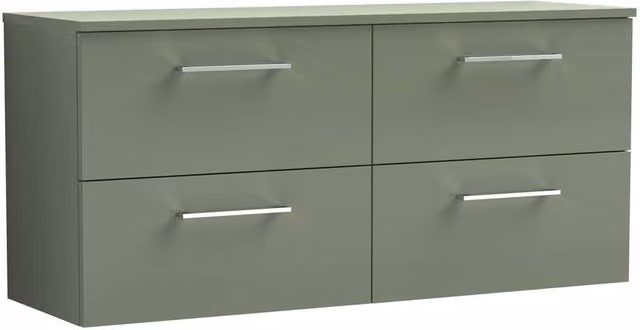 Balterley Level 1200mm Wall Hung 4 Drawer Vanity Unit with Worktop in Satin Green