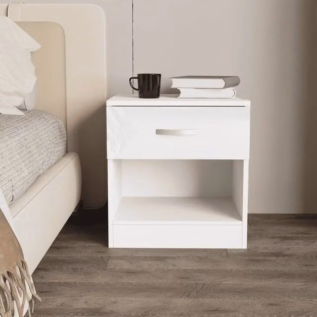 EONLION High Gloss White Bedside Table for your Bedroom