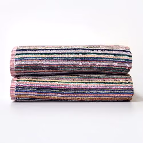 Odyssey 100% Recycled Cotton Bath Sheet Set in Multi Coloured Remnant Yarn Stripe, 2 x Large Towels, W: 90 cm, L: 150 cm, 400GSM