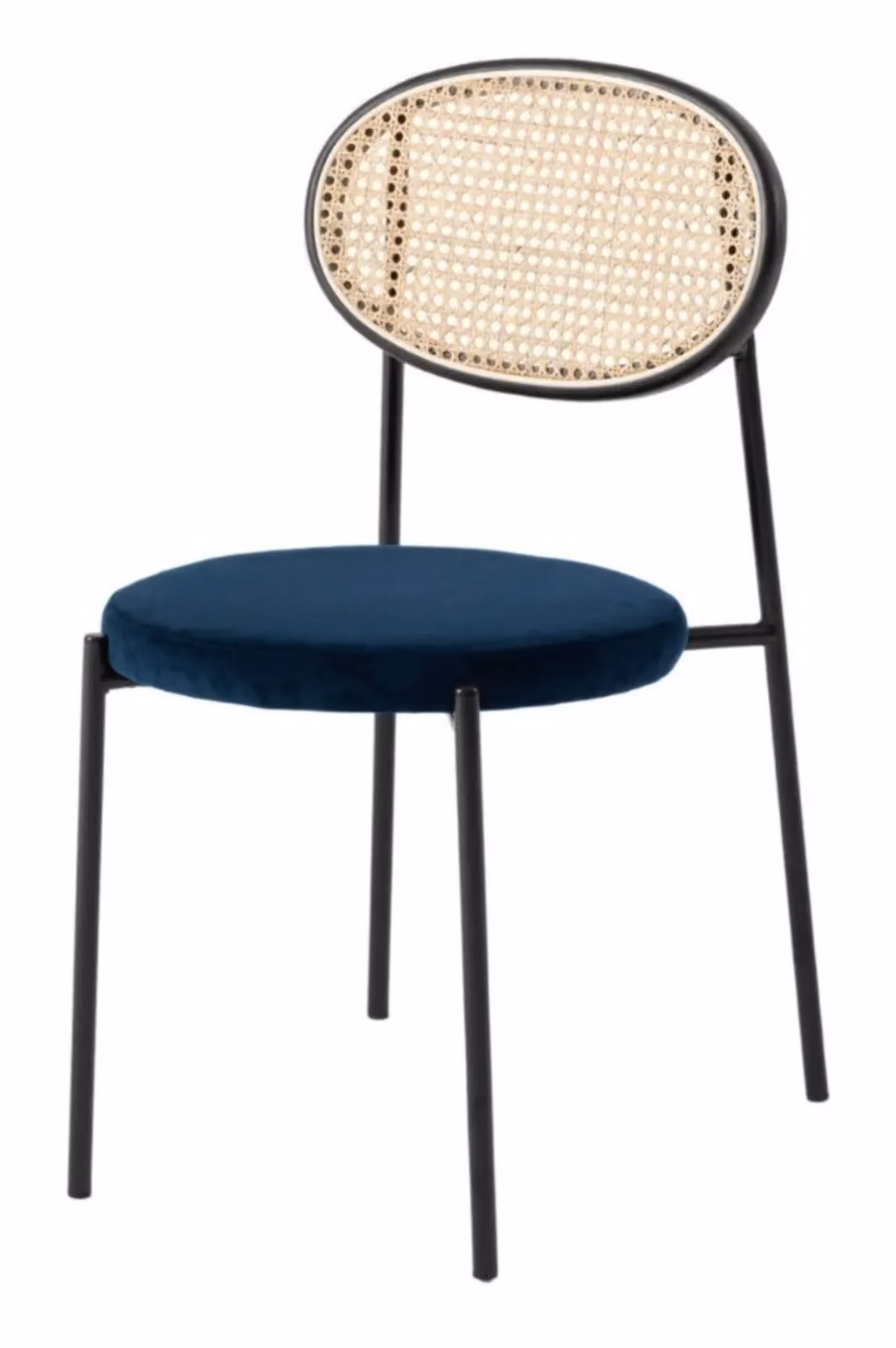 Fusion Living Paris Scandinavian Dining Chair in Blue Velvet with Rattan and Metal Details – 2