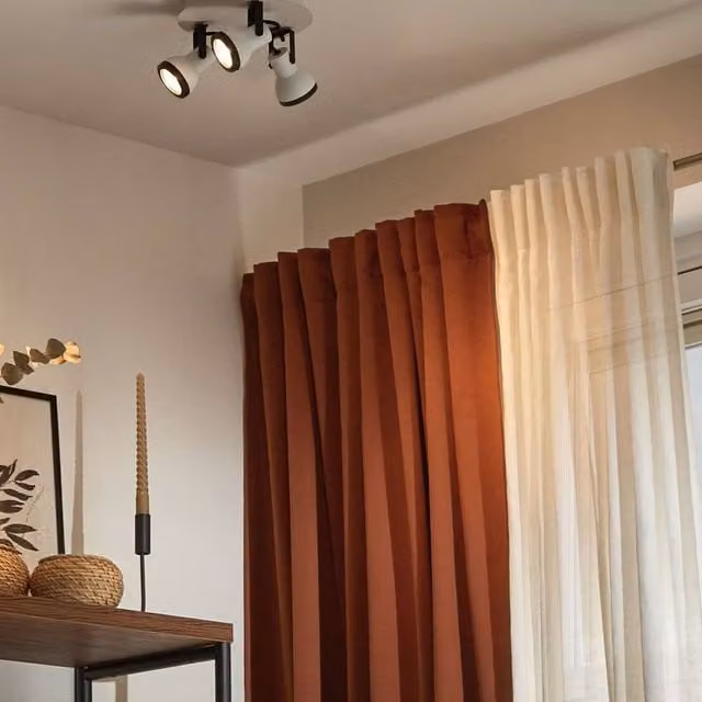 Wyld and Coco 3-Light Industrial Metal Ceiling Lamp with Adjustable Swing-Arm Spotlights in Black and White