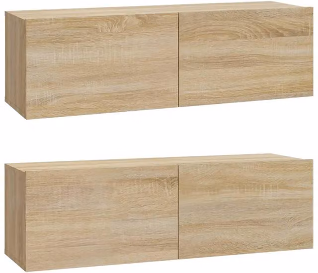 Berkfield Home Set of 2 Wall Mounted TV Cabinets in Sonoma Oak, Beige, W/D/H: 100 x 30 x 30 cm