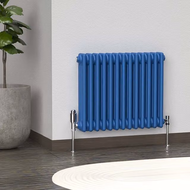Lux Heat Horizontal 3 Column Steel Radiator in Blue, W: 60.5 cm, H: 50 cm