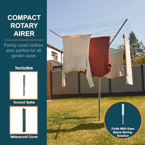 OurHouse 4 Arm Rotary Airer Clothes Line in Silver and Grey with 40m Drying Space – 2