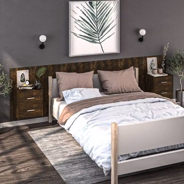 Berkfield Home Wall-mounted Bedside Cabinet in Smoked Oak Brown, W/D/H: 32.5 x 48.5 x 80.0 cm