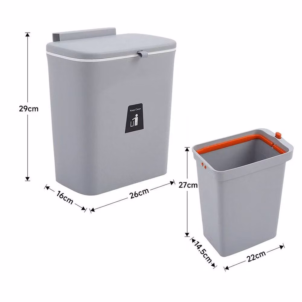 Kelvenix Wall Mounted Kitchen Waste Bin with Flip Lid, Grey, 9 Litre – 2
