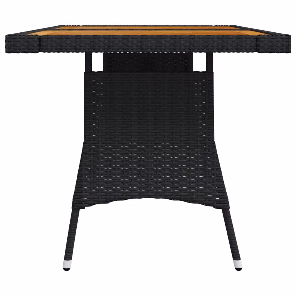 Berkfield Home Extendable Rectangular Garden Table in Black Poly Rattan and Solid Acacia Wood, W/D/H: 130 x 70 x 72 cm – 3