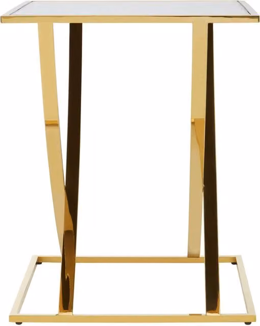 Interiors by Premier Gold Modern Square Glass and Metal Side Table
