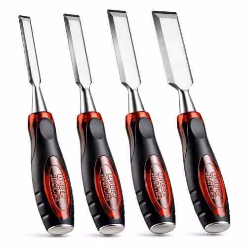 Lumberjack 4-Piece Red Bevel Edge Wood Chisel Set with Chrome Vanadium and Stainless Steel Strike Caps – 1
