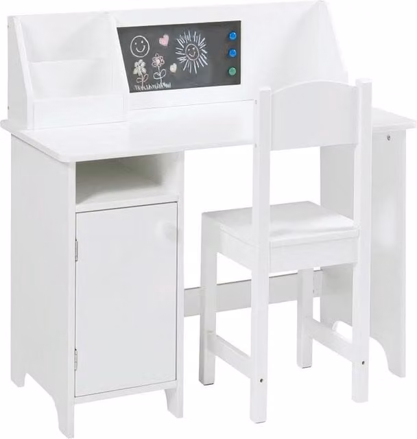 FORGEVIO White Wooden Desk and Chair Set for Childrens Rooms and Home Offices