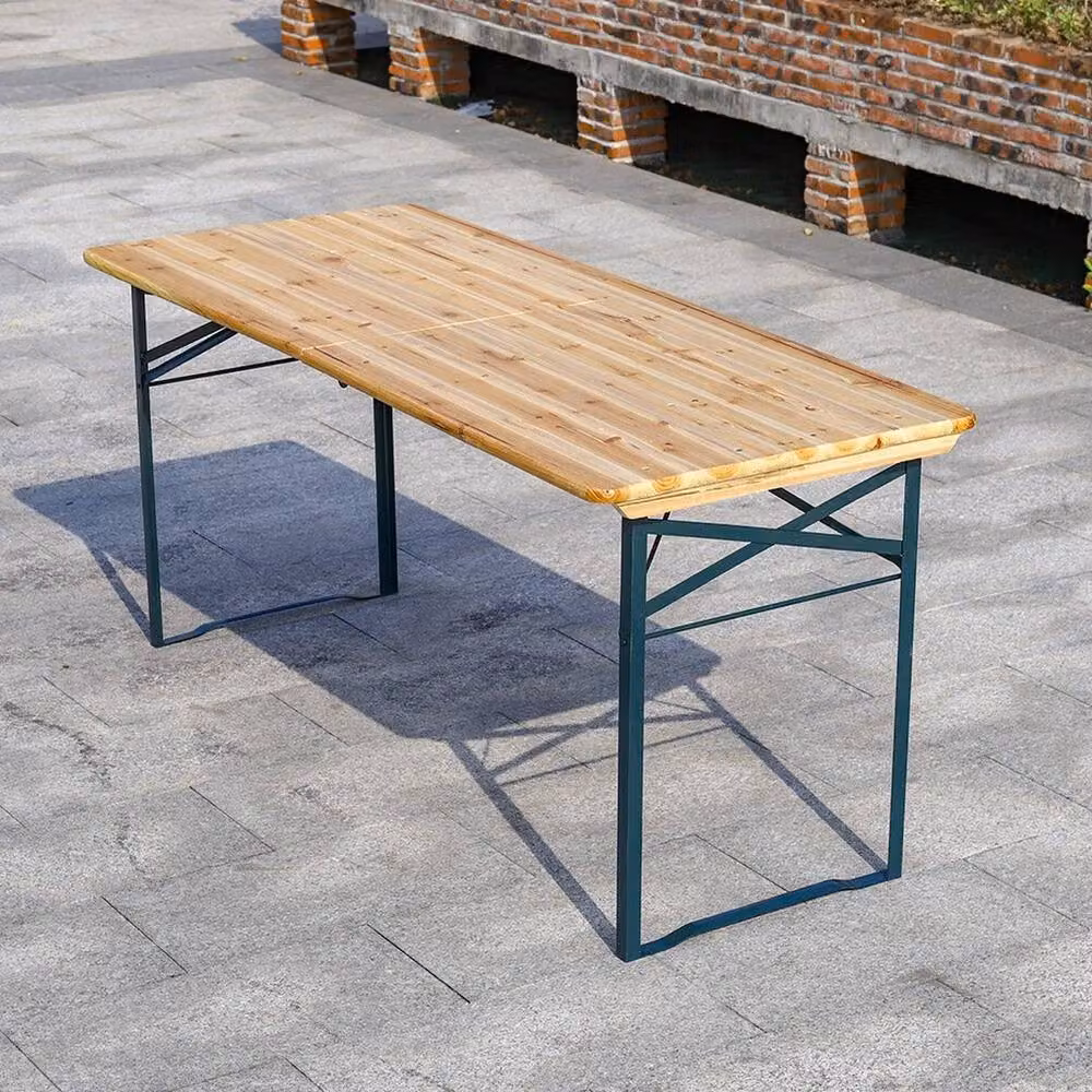 KORVIXA Portable Outdoor Garden Beer Table in Beige, W/D: 100 x 100 cm – 2