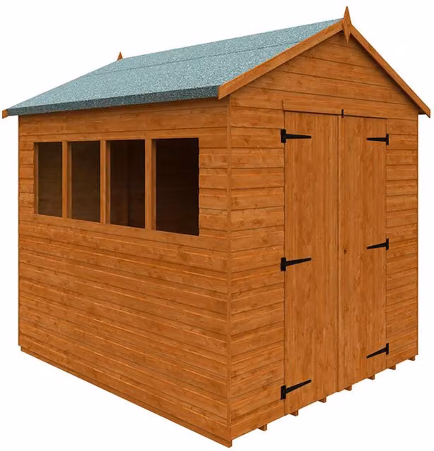 Buttercup Farm 12mm Wooden Workshop Shed with Double Doors and Window in Burnt Orange, W: 205 cm, D: 235 cm, H: 247.5 cm