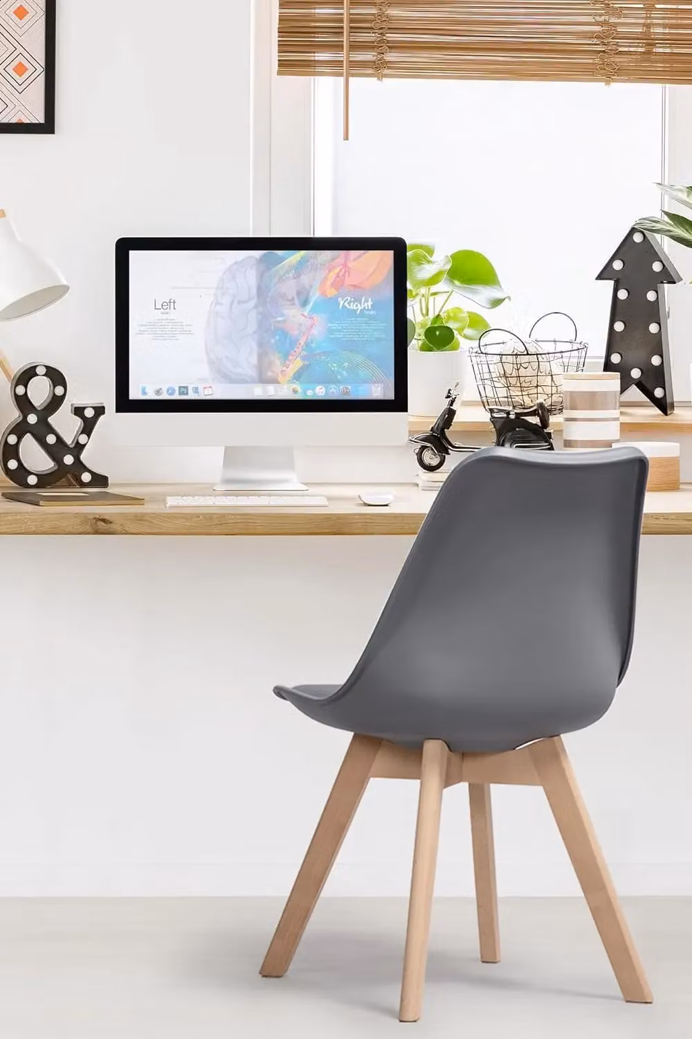 Life Interiors Set of 2 Tulip Dining Chairs with Grey Synthetic Leather Padded Seats and Solid Wood Legs – 4