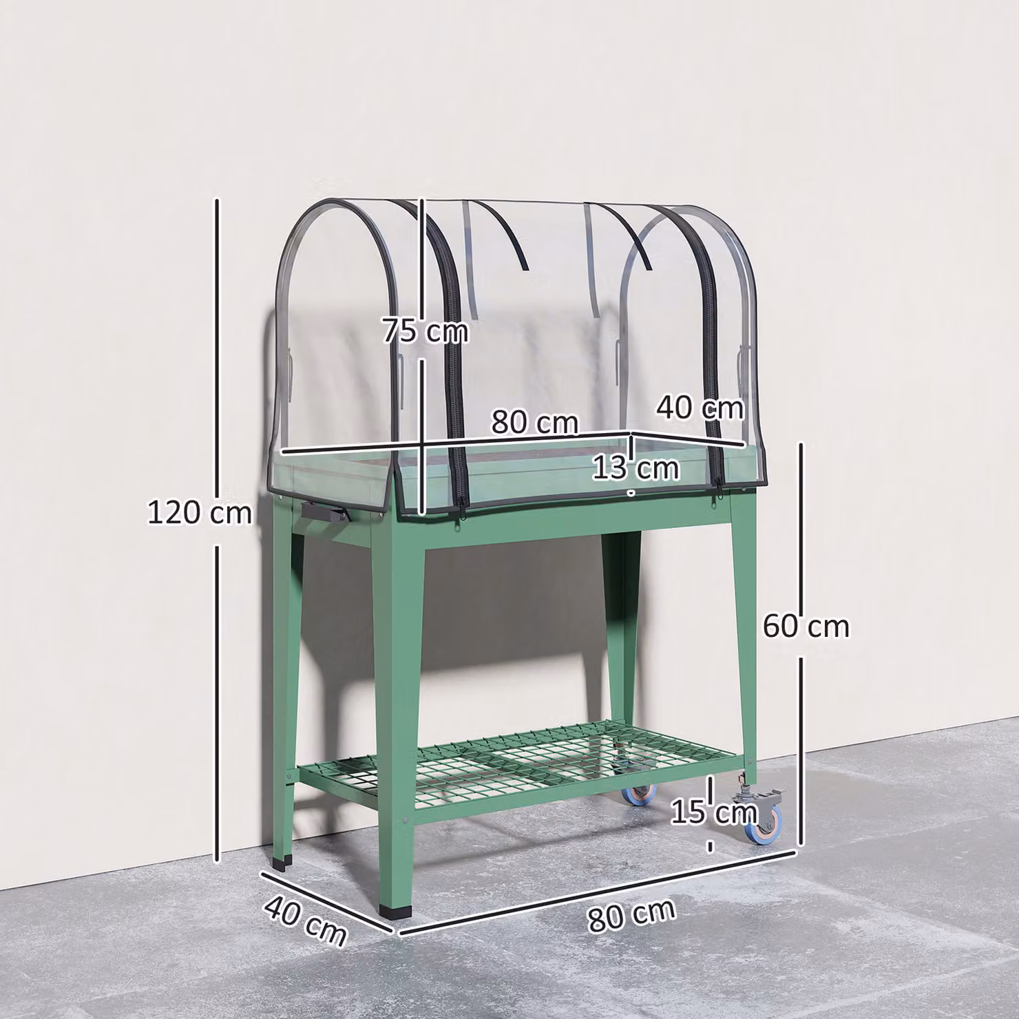 Outsunny Raised Planter with Greenhouse Cover and Bottom Shelf, Green, W/D/H: 120 x 80 x 40 cm – 3