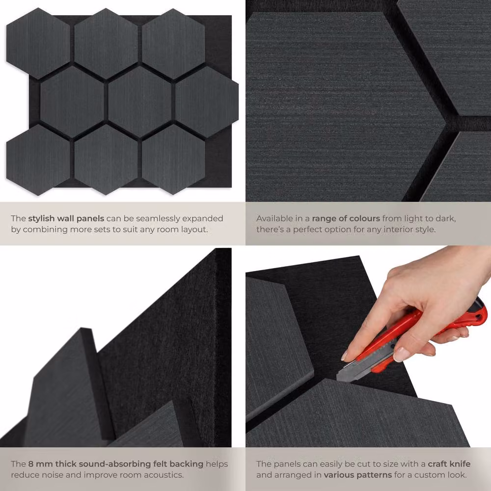 tectake Sound-Absorbing Felt Acoustic Panels in Black Oak Wood Look – 4