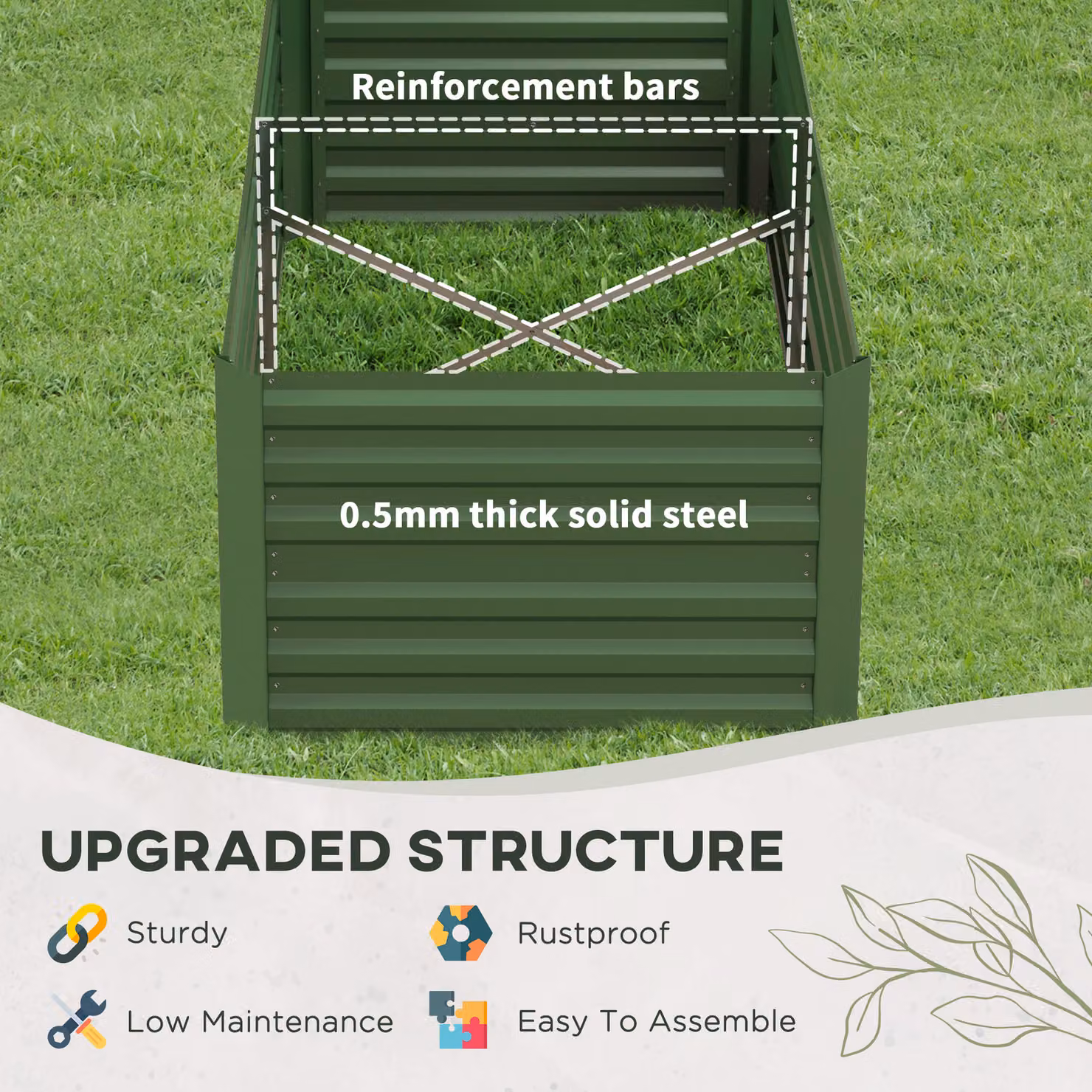 Outsunny Set of 2 Galvanised Steel Raised Garden Beds in Green, W/D/H: 90 x 90 x 59 cm – 5