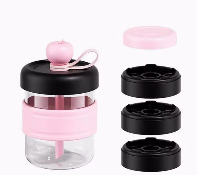 Quipulse Apple-Shaped Press Ice Cup with Lid, Pink, 500 ml