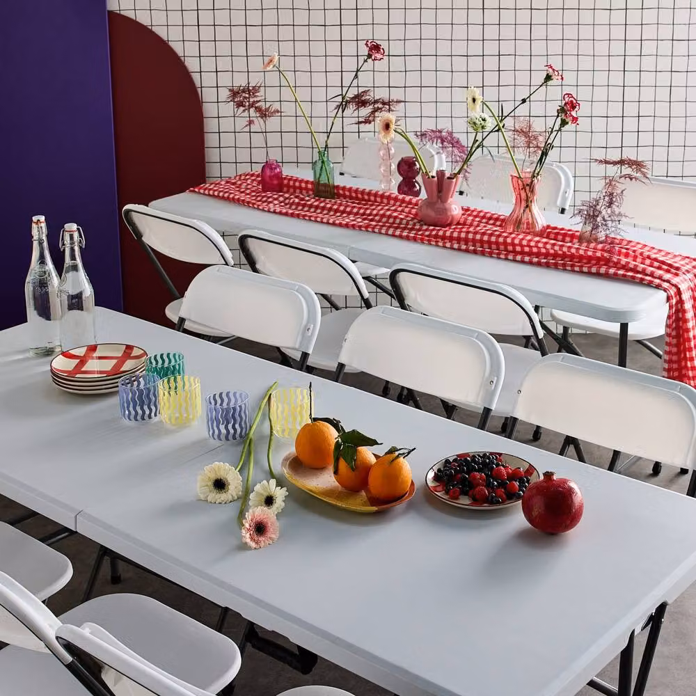 Sweek Pair of White Folding Plastic Reception Tables with 12 Chairs – 3