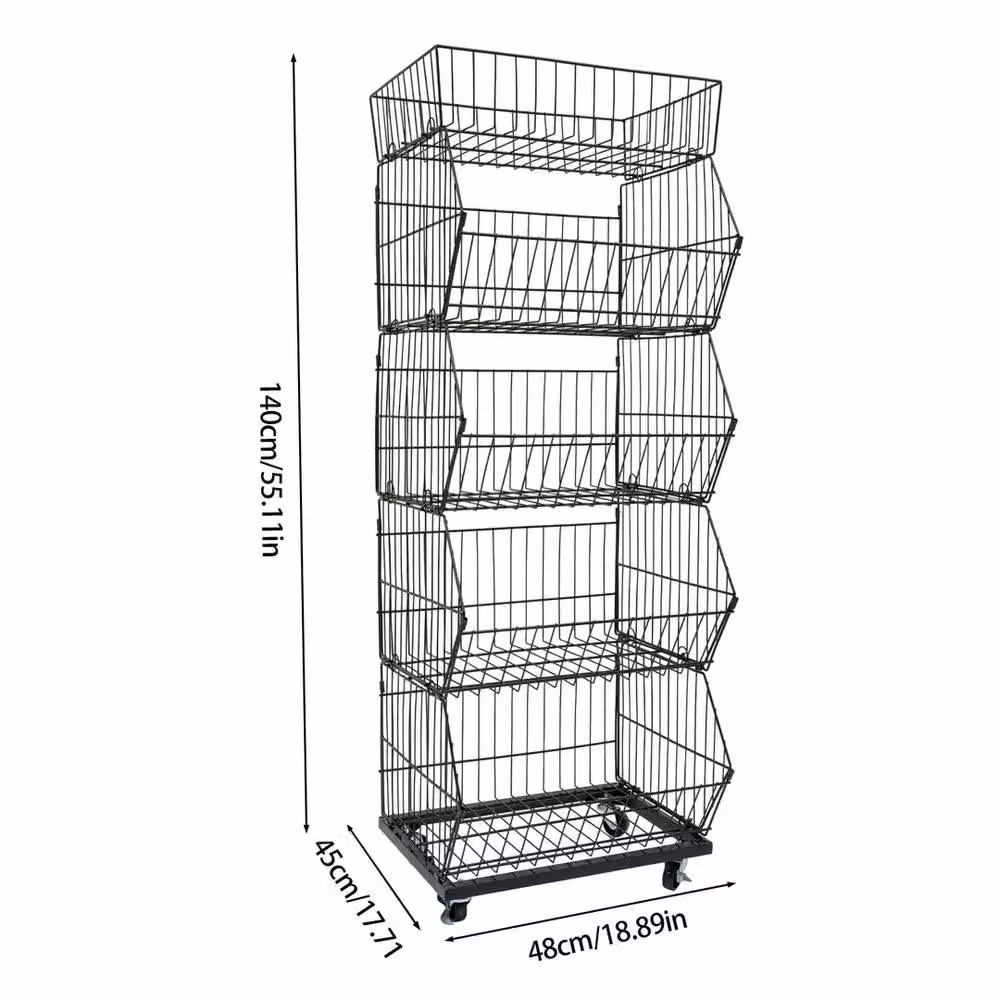 Ventryn 5 Tier Metal Wire Grid Display Rack with Wheels in Black – 2