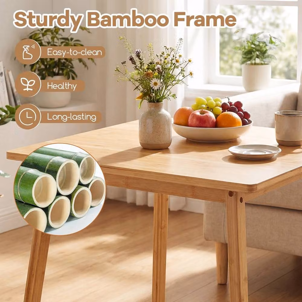 NESTLUNE Square Bamboo Dining Table in Beige and Brown, W/D/H: 70 x 70 x 15 cm – 2