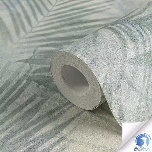 Livingwalls DESIGNDROP Non-Woven Pre-pasted Wallpaper in Green and Blue with Botanical Palm Leaf Design, W: 0.53 m x L: 10.05 m – 2