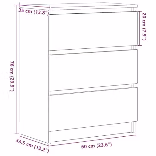 vidaXL Modern Black Oak Sideboard in MDF, W/D/H: 60 x 35 x 76 cm – 3