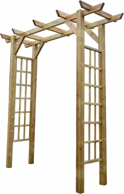 Waltons Brown Pressure Treated Wooden Flat Top Garden Arch with Trellis Sides