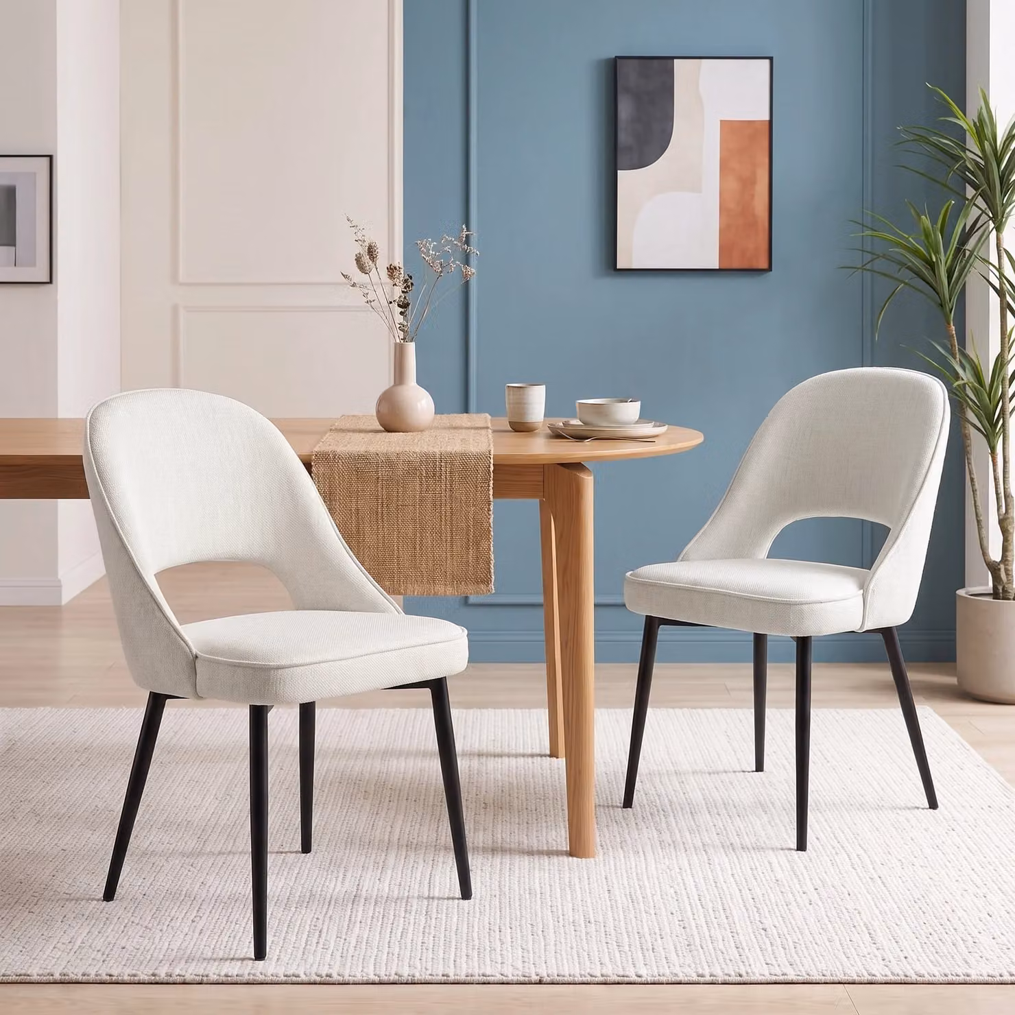 DHS Modern Upholstered Fabric Dining Chairs Set of 2 in Green and White