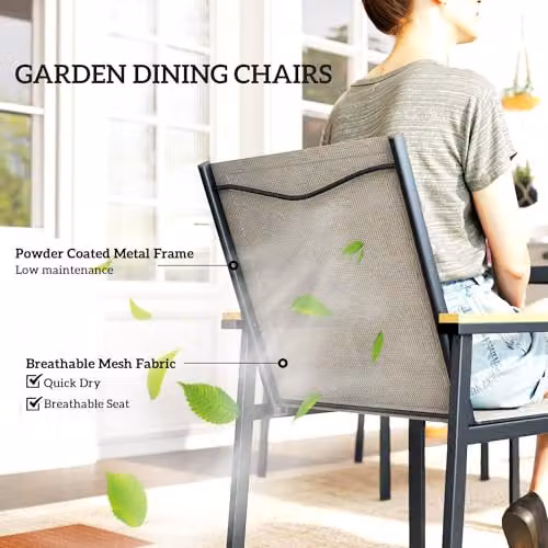 Outsunny 5 Piece Garden Dining Set with Square Glass Table and 4 Chairs in Beige – 2