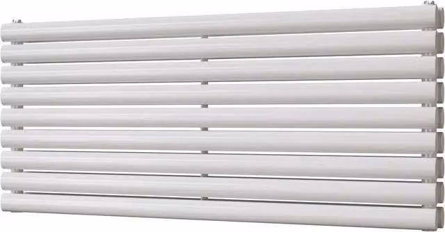 UK Radiators Omeara Axis White Elliptical Tube Horizontal Designer Double Panel Radiator W: 120 cm, H: 52.2 cm