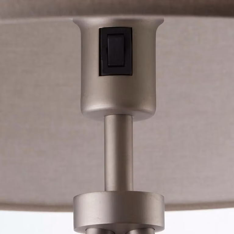 Loops Standing Floor and Table Lamp Set with Matt Nickel Tripod Legs and Grey Fabric Shades
