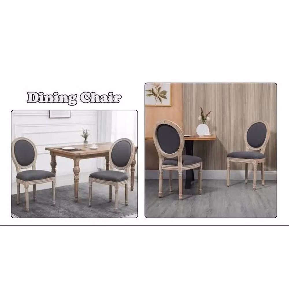 Havendro Set of 2 French-Style Dining Chairs with Grey Linen Fabric Upholstery – 3