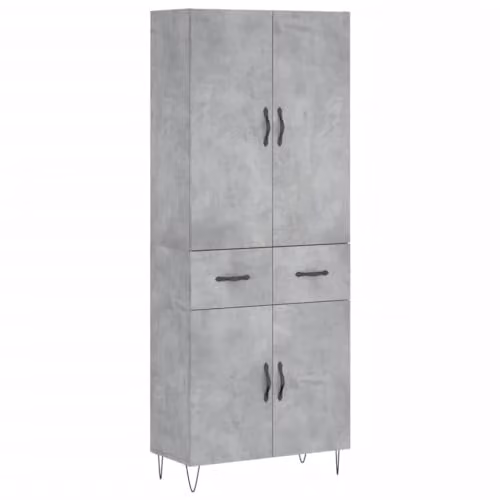 vidaXL Modern Highboard in Concrete Grey with Hinged Doors and Internal Shelves, W/D/H: 69.5 x 34 x 180 cm – 1