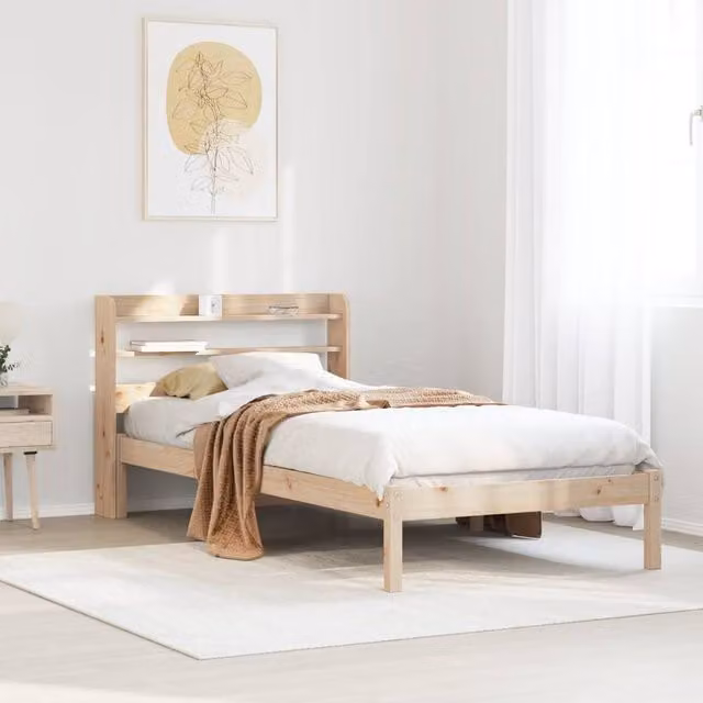 Berkfield Home Rustic Solid Wood Pine Bed Frame in Brown, W/D/H: 90 x 200 cm