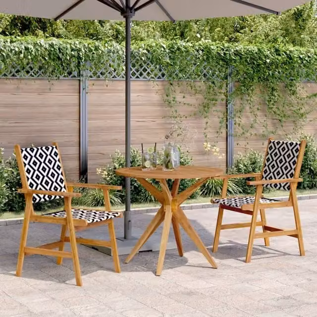 Berkfield Home 3 Piece Round Garden Dining Set in Brown Solid Acacia Wood