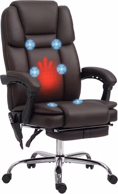 Rolipo 6-Point Massage Office Chair in Dark Brown with Synthetic Leather and Headrest