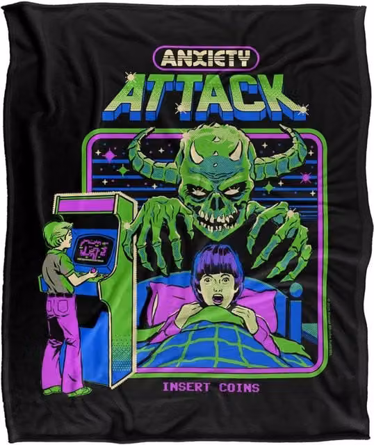 Steven Rhodes Anxiety Attack Super Soft Fleece Throw Blanket, Multicolour, W/D/H: 152 x 127 cm