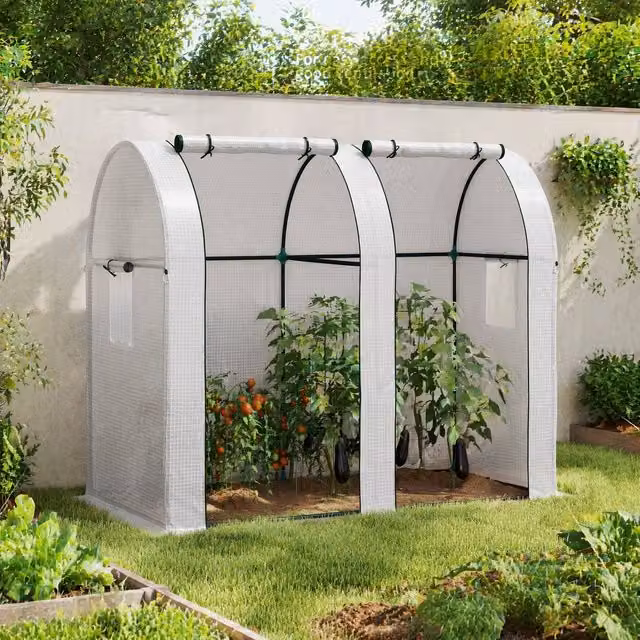 STILVORA Two-Room White Plastic Greenhouse with Roll-Up Door and Windows, W/D/H: 150 x 94 x 185 cm
