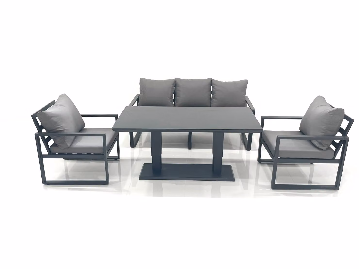 Fimous Outdoor Aluminium Garden Furniture Set in Dark Grey with Adjustable Rising Lifting Dining Table, 3 Seater Sofa and 2 Chairs – 2