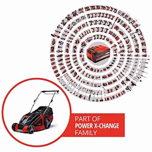 Einhell Power X-Change 36V Cordless Lawnmower with 2x Rechargeable Batteries and 2x Quick Chargers in Red and Black – 2