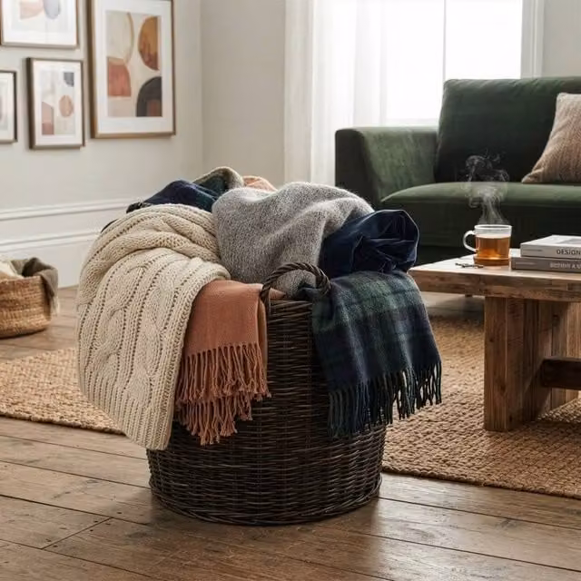 Madison & Mayfair Brown Open Weave Rattan Log Basket with Handles, Diameter: 43 cm, Height: 44.5 cm