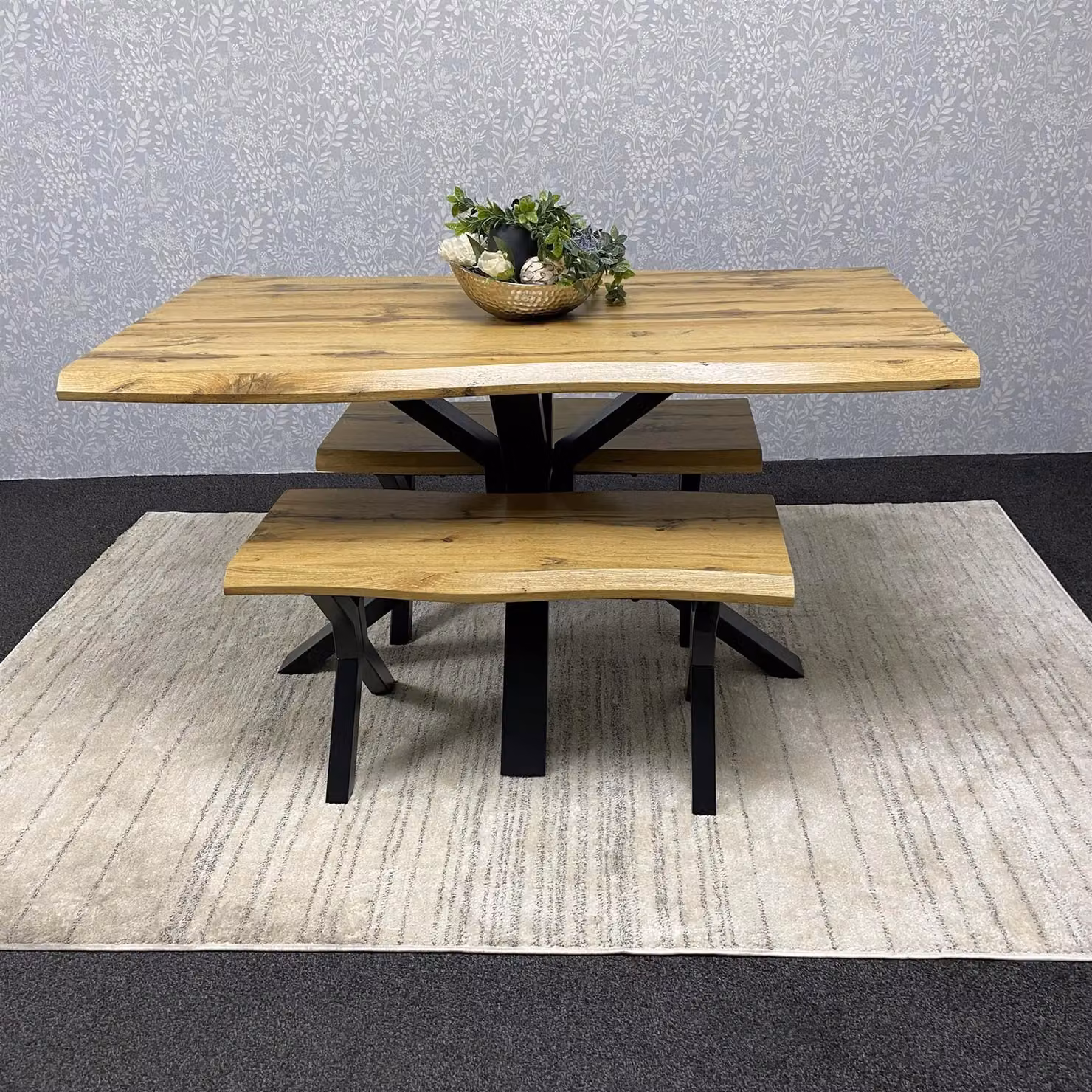 KOSY KOALA Modern Rectangular Dining Table and Two Benches Set in Brown – 2