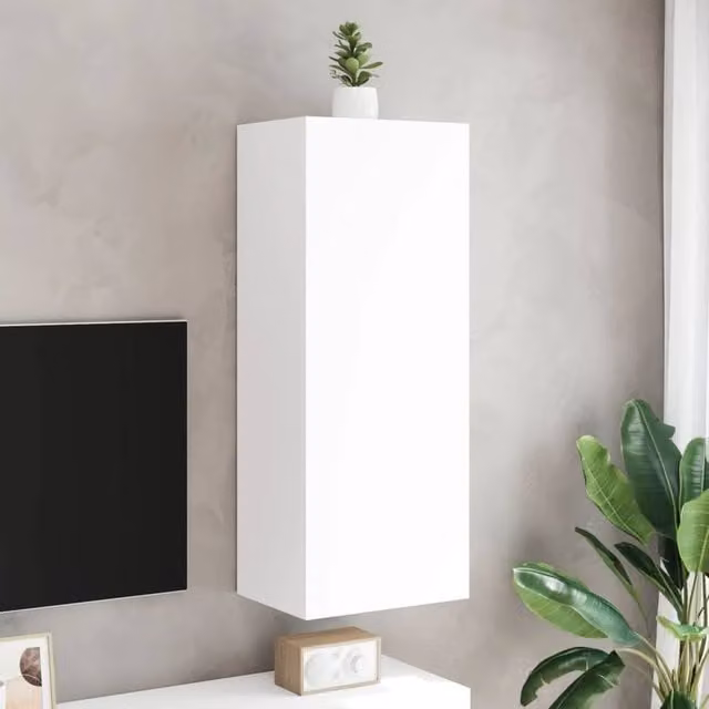Berkfield Home White TV Wall Cabinet in Engineered Wood, W: 40.5 cm, D: 30 cm, H: 102 cm – 1